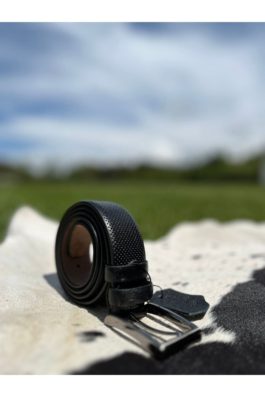 100% GENUINE BLACK PATTERNED 3,5CM MEN'S LEATHER BELT