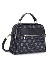 Women's Black Patterned Multi-Compartment Shoulder Bag Crossbody And Clutch Bag