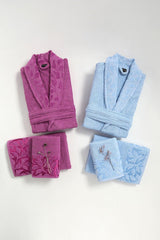 Fiesta Elite Cotton 6 Pieces Family Bathrobe Set - Plum - Blue - Swordslife