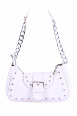 Crocodile Patterned White Handle Bag with Bony Staples