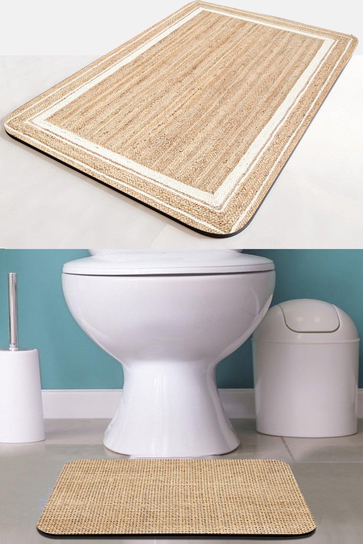 Else Jute Patterned Patterned Non-Slip Floor Washable Single Closet Front Small Bath Mat - Swordslife