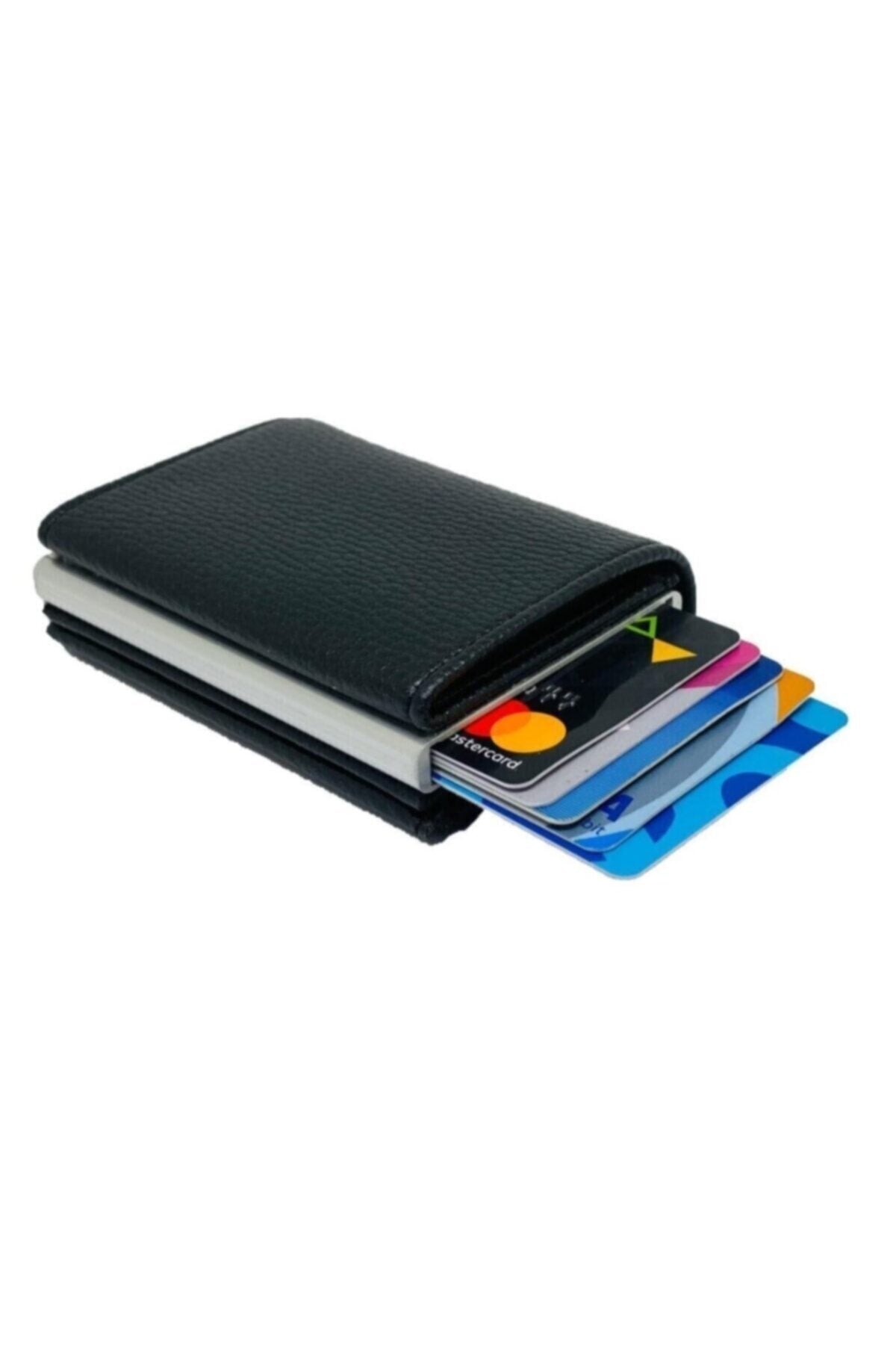 Automatic Mechanism Magnet Leather Black Men's Card Holder Wallet with Money Eyes