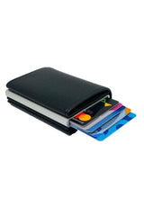 Automatic Mechanism Magnet Leather Black Men's Card Holder Wallet with Money Eyes