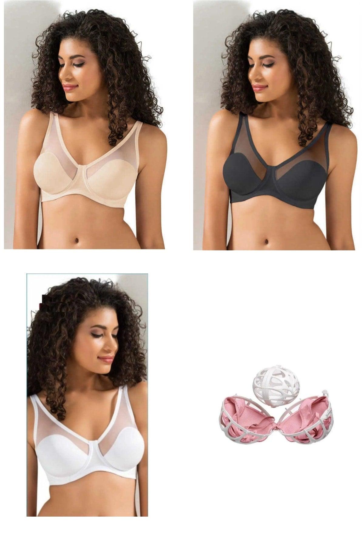 Women's Gathering Tulle Thin Soft Bra 3 Pcs Pack+ Washing Ball - Swordslife