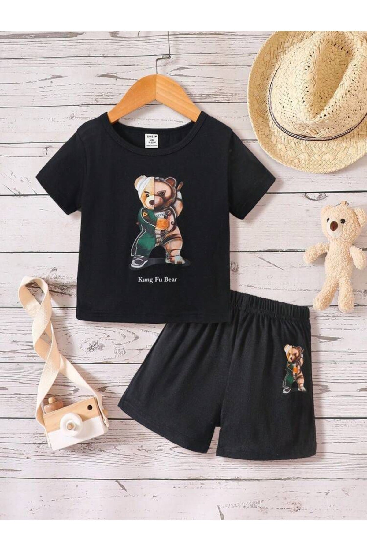 Kung Fu Teddy Bear Printed Girls / Boys Shorts Set