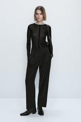 Black Pleated Wide Leg Trousers - Swordslife