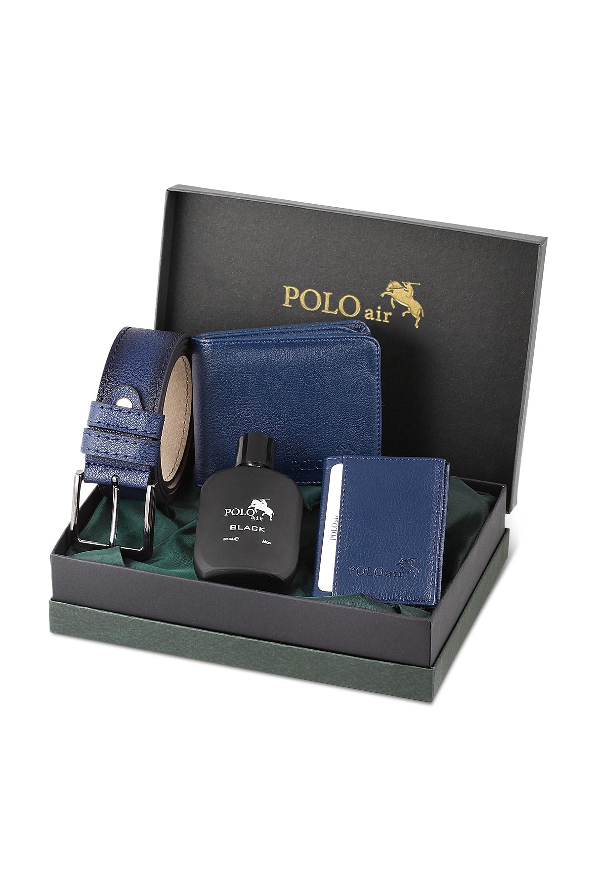 Boxed Classic Men's Wallet Belt Card Holder Perfume Set Navy Blue