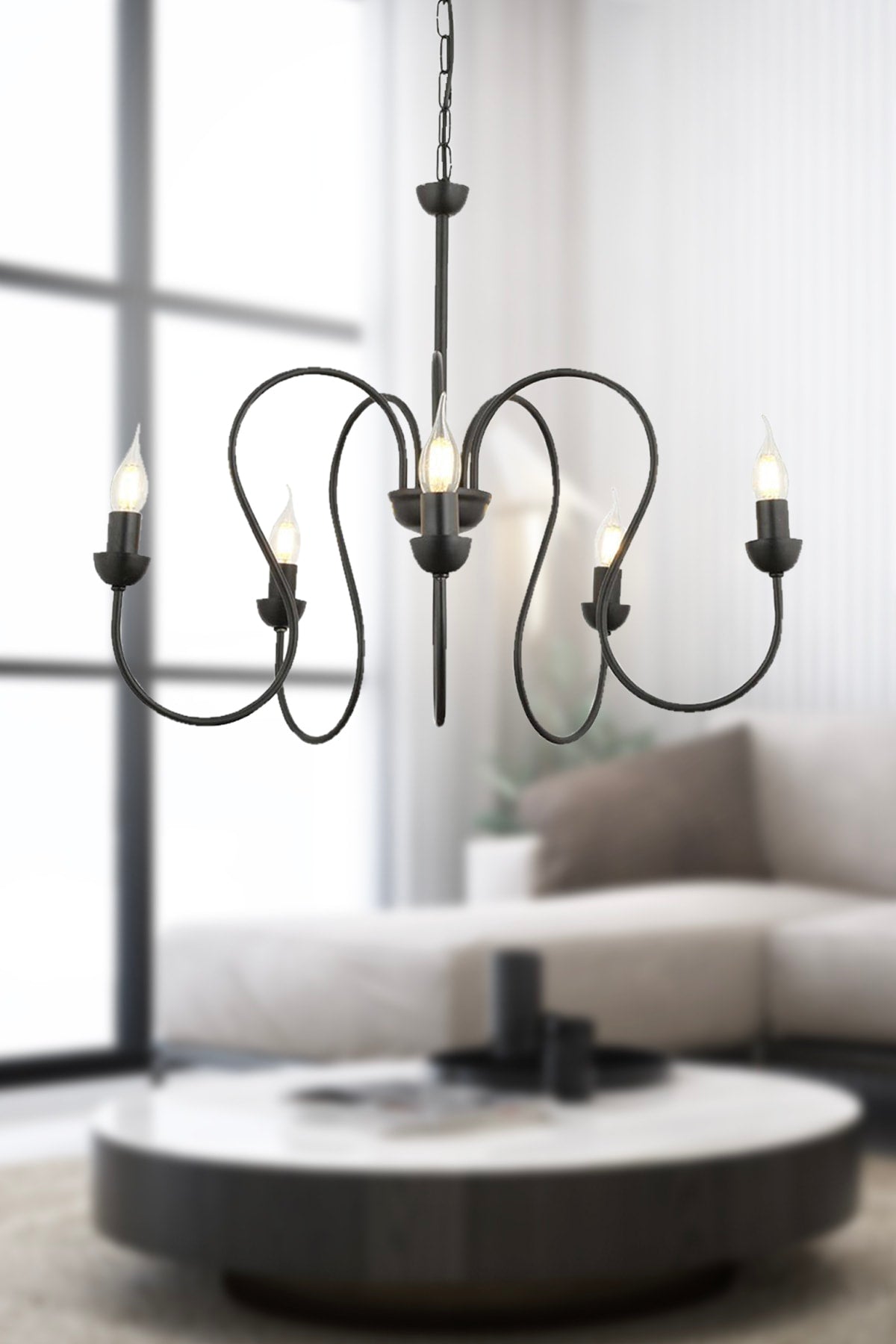 Flor 5L Black Modern Bedroom Kitchen Living Room Chandelier