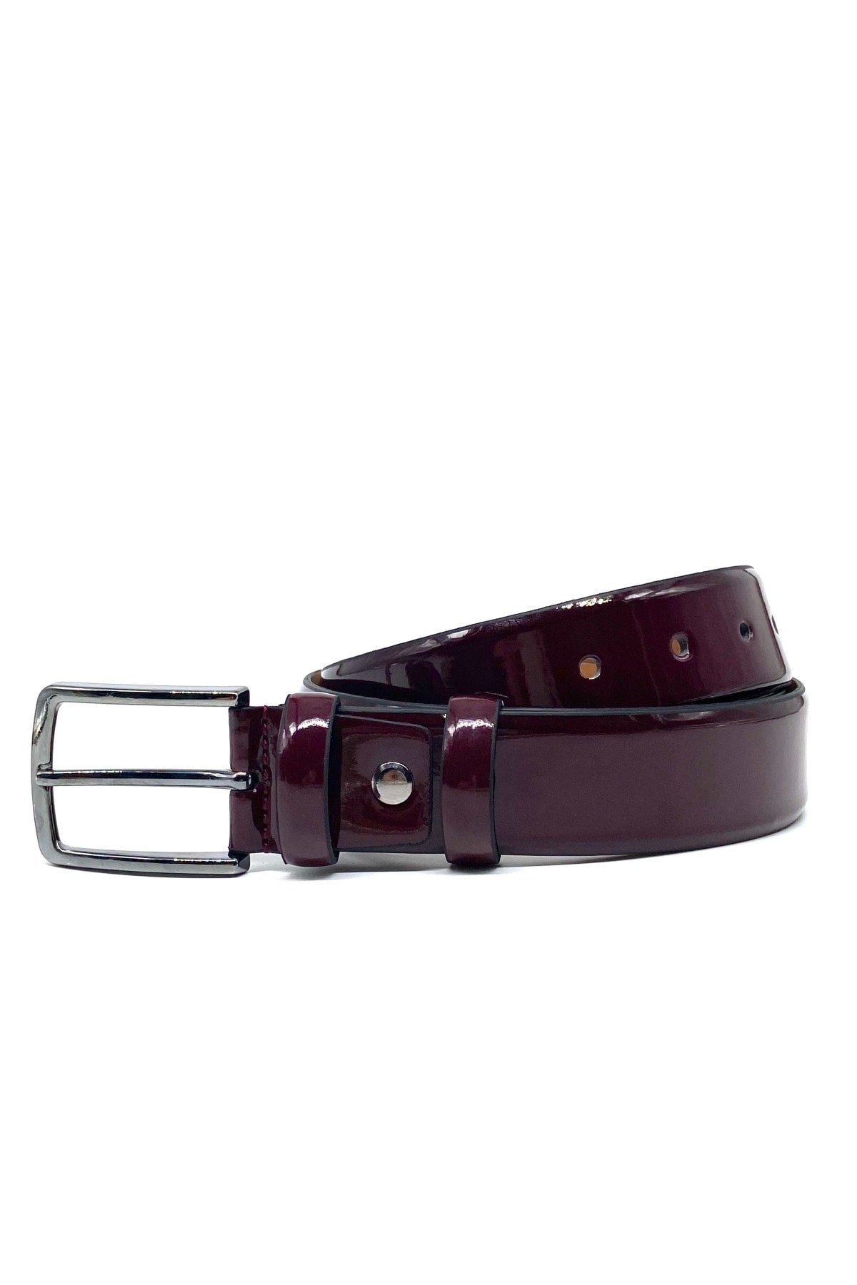 Men's Claret Red Classic Patterned Patent Leather Belt