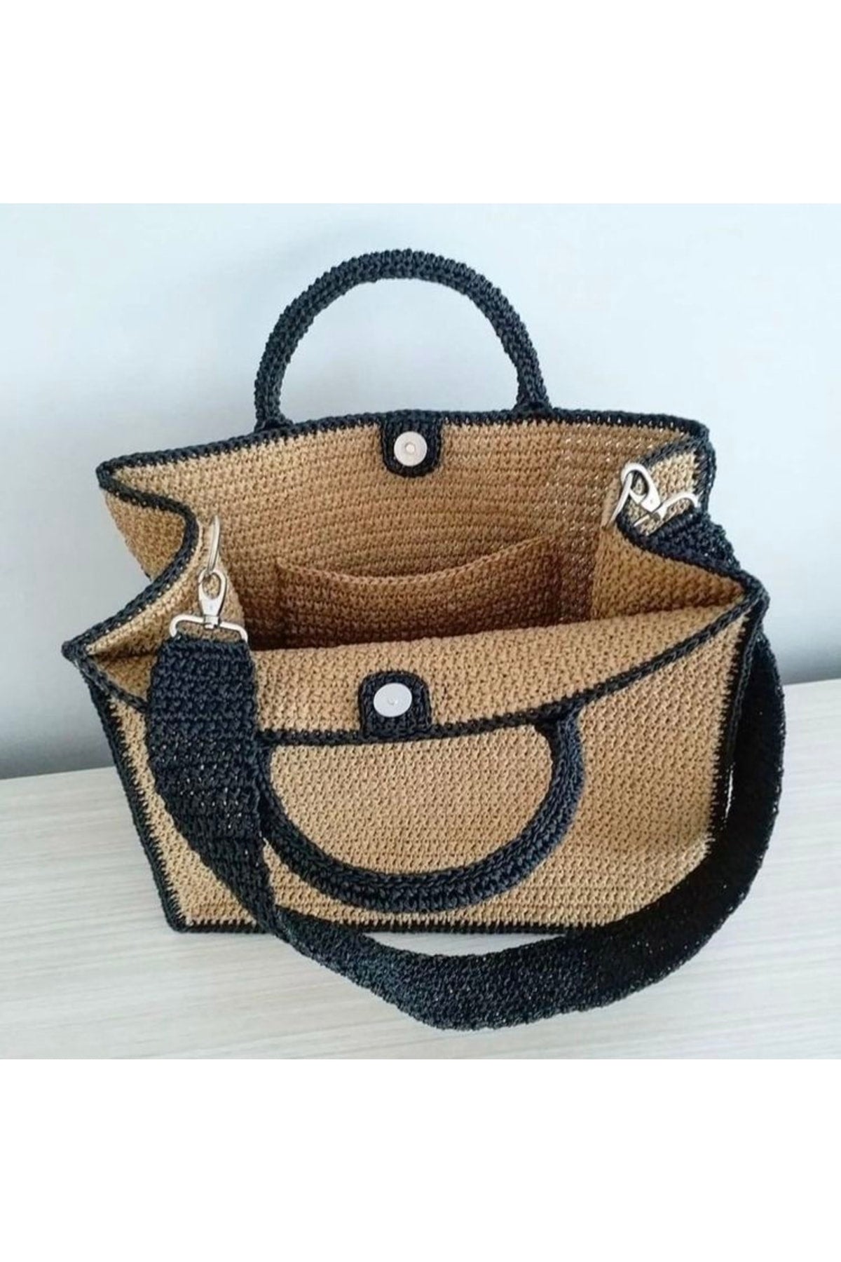 Black Detailed Straw Bag