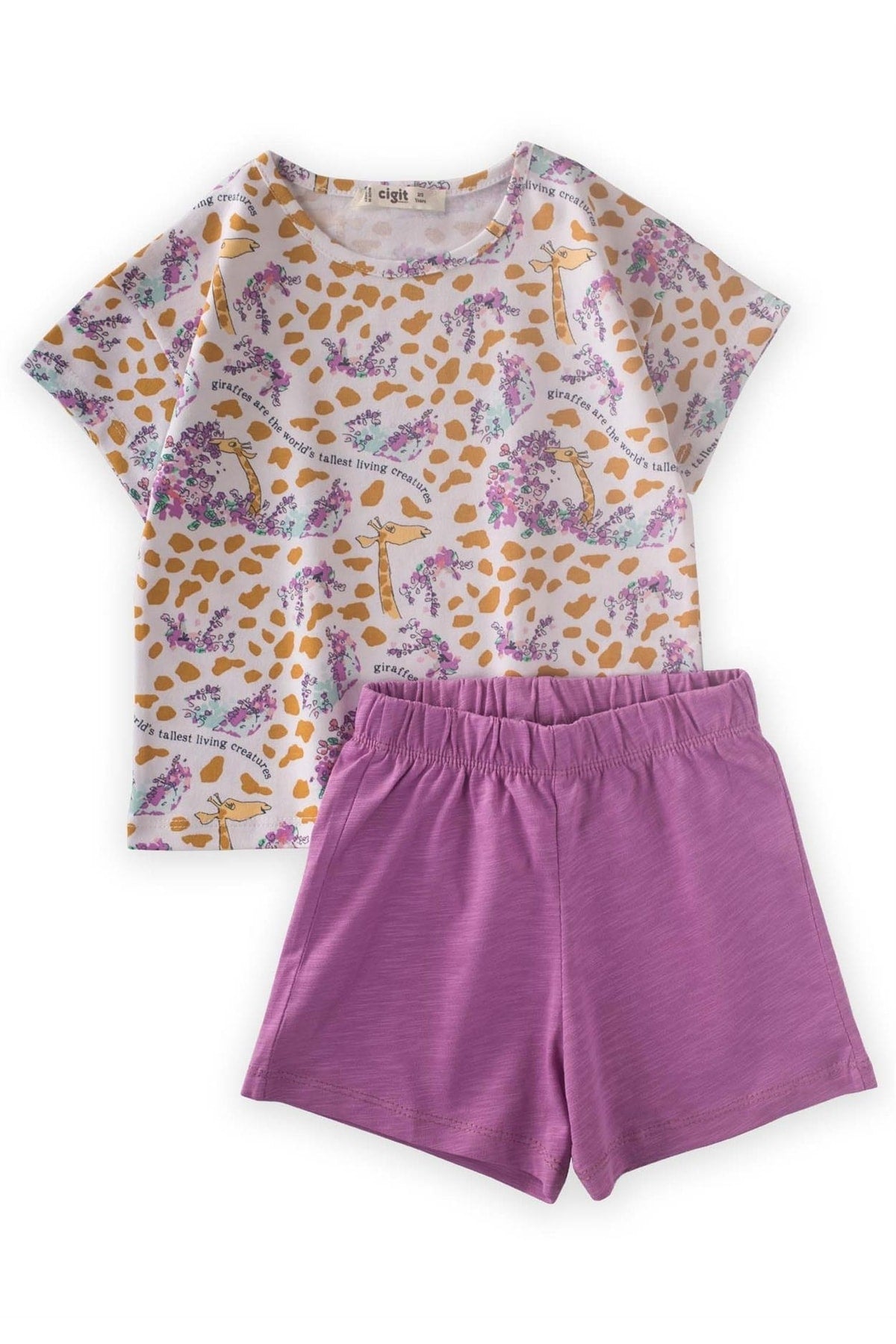 Giraffe Patterned Shorts Set 2-7 Years Ecru