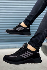 Black Smoked Striped Men's Sports Shoes