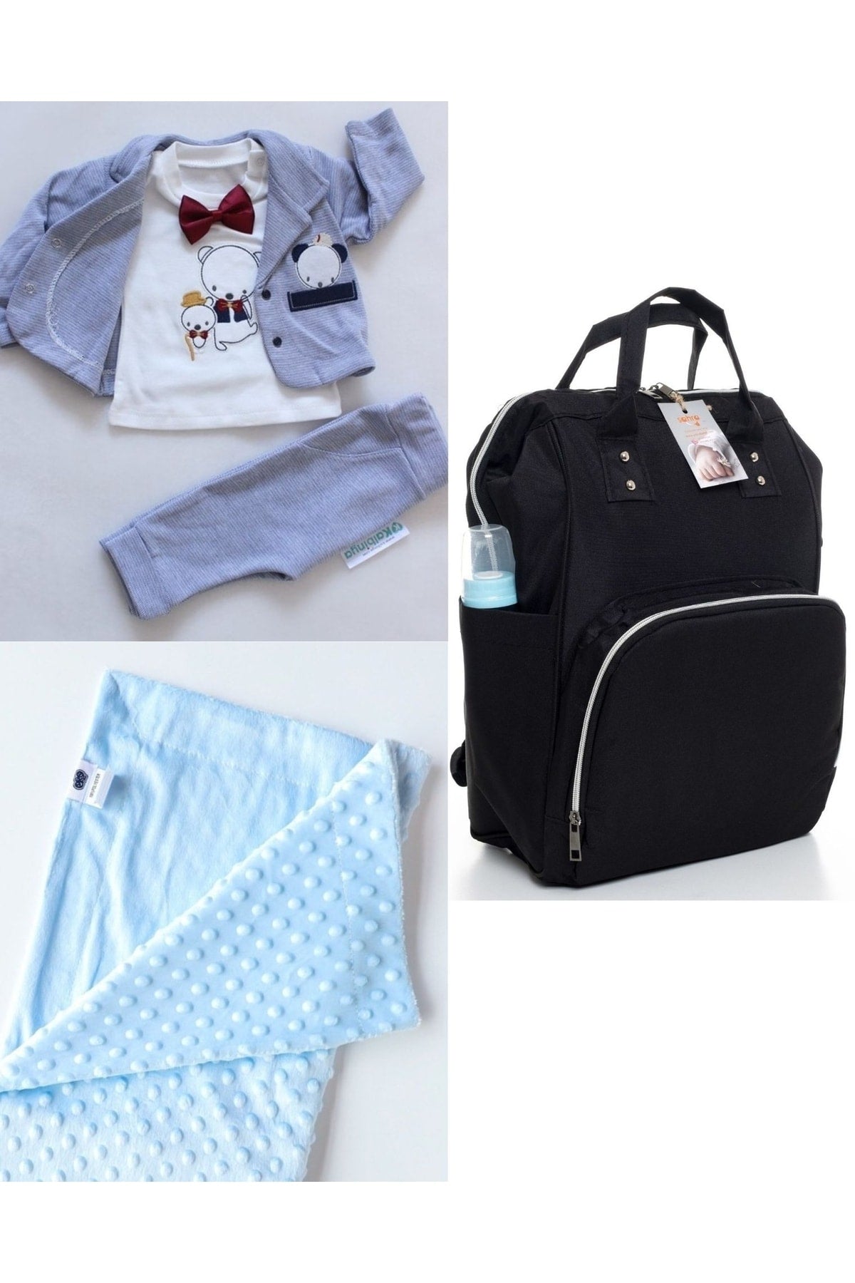 Functional Mother Baby Care Backpack, 100% Cotton Hospital Outlet And Chickpea Blanket Set