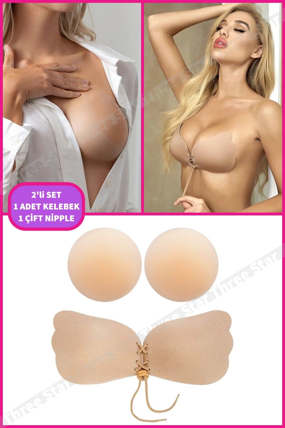 Set of 2 Skin Color Butterfly Bra And Nipple Pad Adhesive Nipple Concealer Plumper Bra - Swordslife