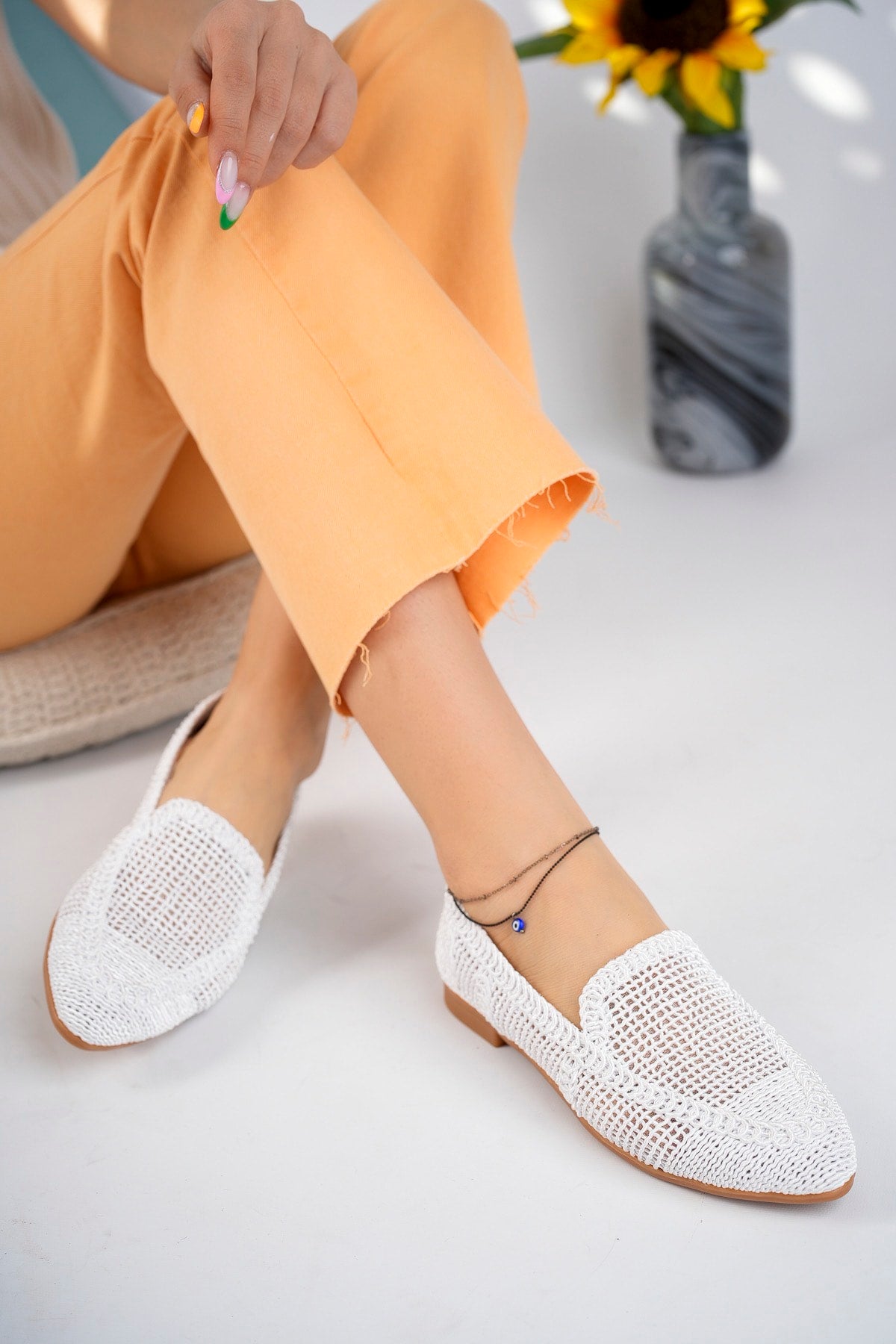 Women's Knitted Flat Shoes Women's Shoes Casual Shoes White