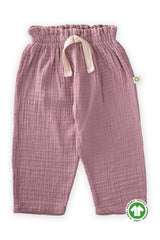 Organic Ruffle Waist Wide Cut Muslin Trousers Ages 1-8 Lilac