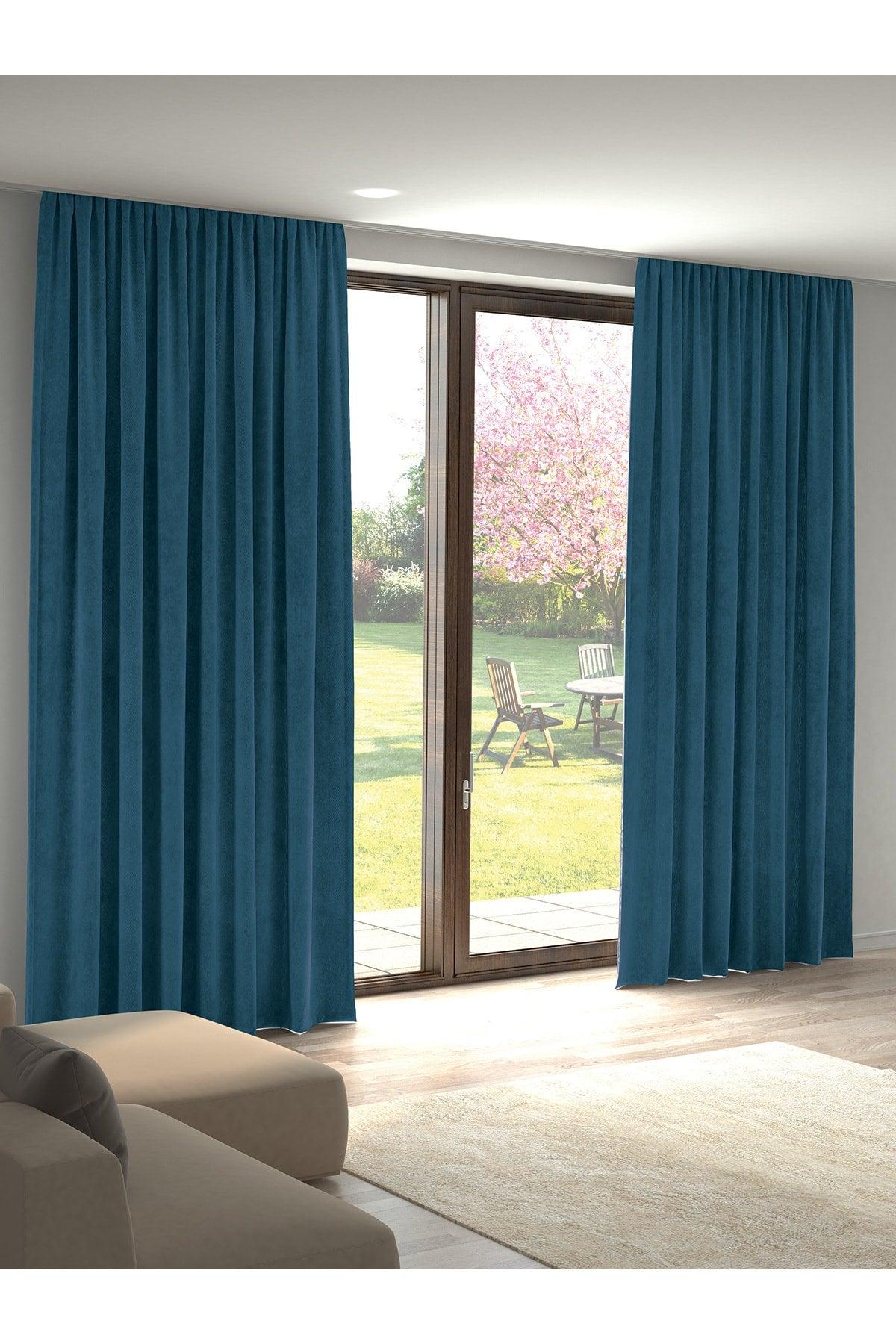 Velvet Textured Mentrol Color Island Backdrop Curtain Extraforward Pleated - Swordslife