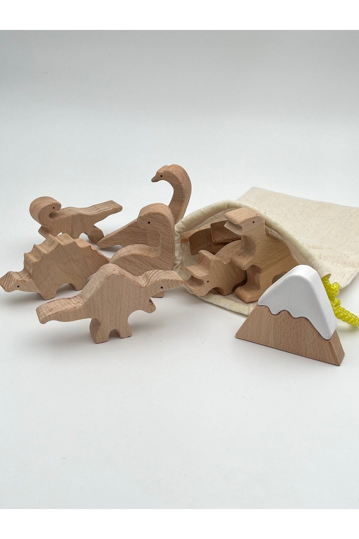 Natural Wooden Dinosaur Set, Organic Wooden Toy, 10 Piece Wooden Animal Set