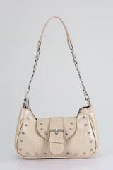 Crocodile Patterned Mink Handbag with Bony Staples