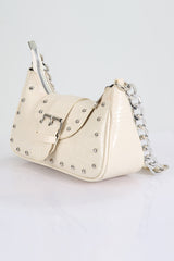 Bony Staple Crocodile Patterned Cream Handbag