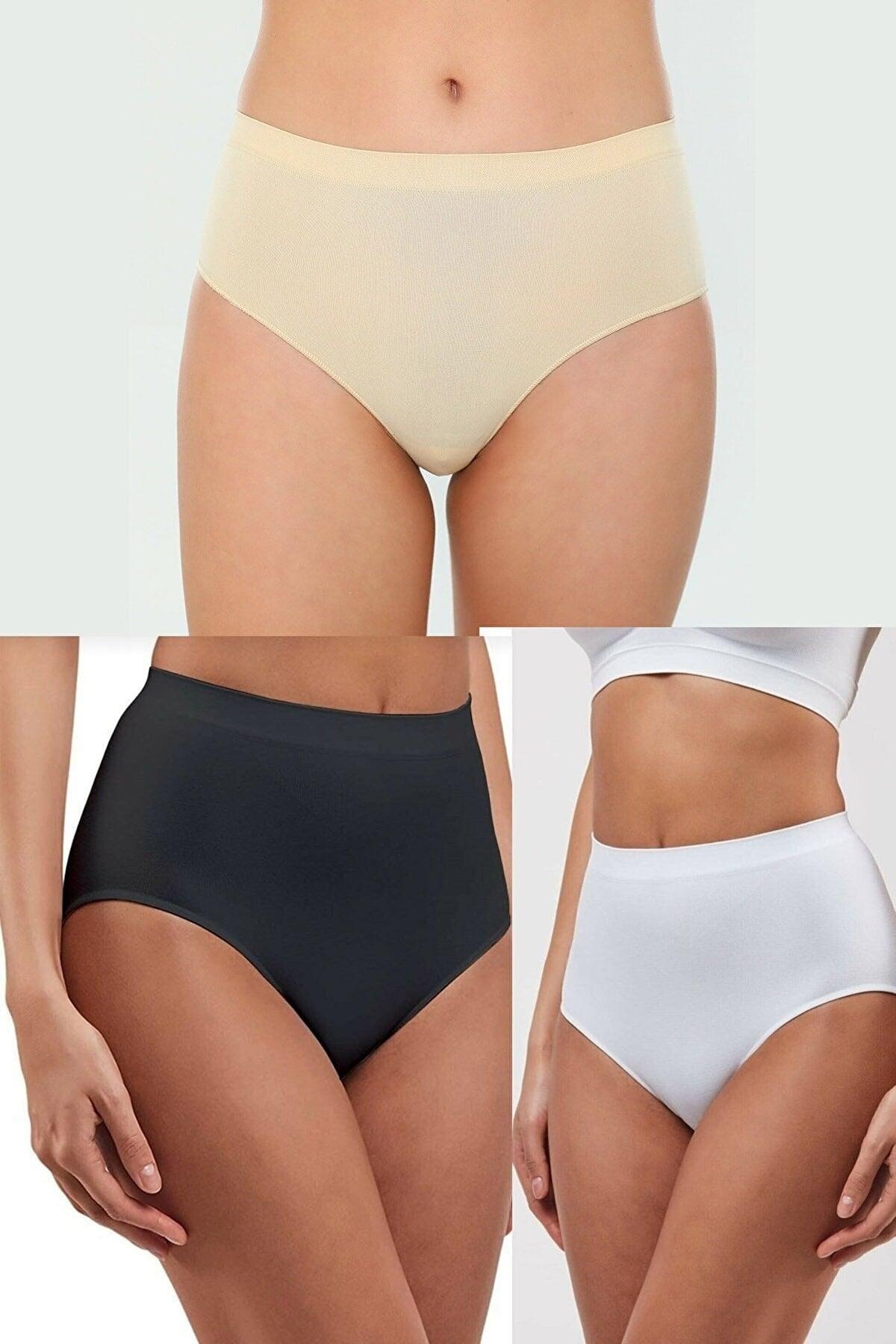 3 Pack High Waist Seamless Laser Cut Non-Trace Seamless Women's Panties Black White Skin Mix Pack - Swordslife