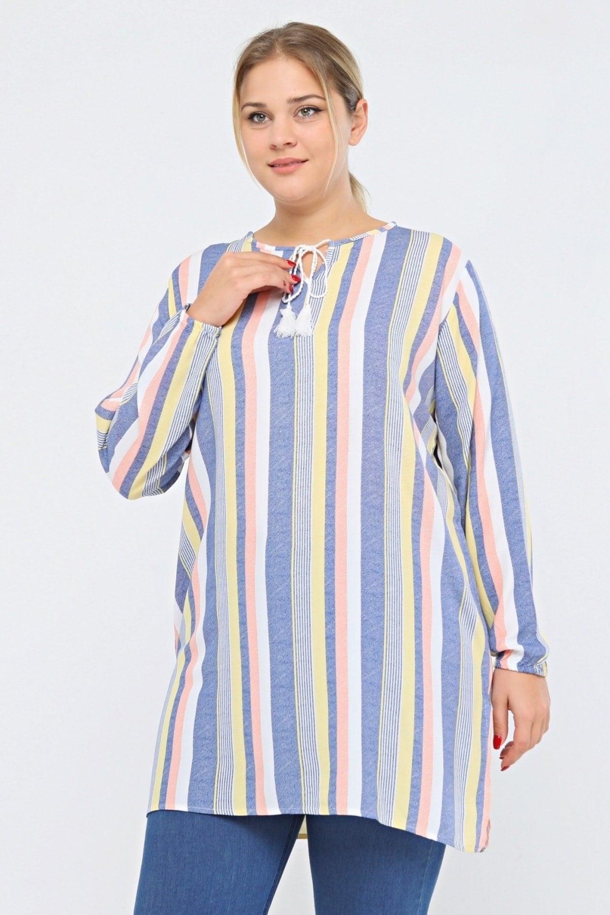 Women's Large Size Light Color Striped Tunic - Swordslife