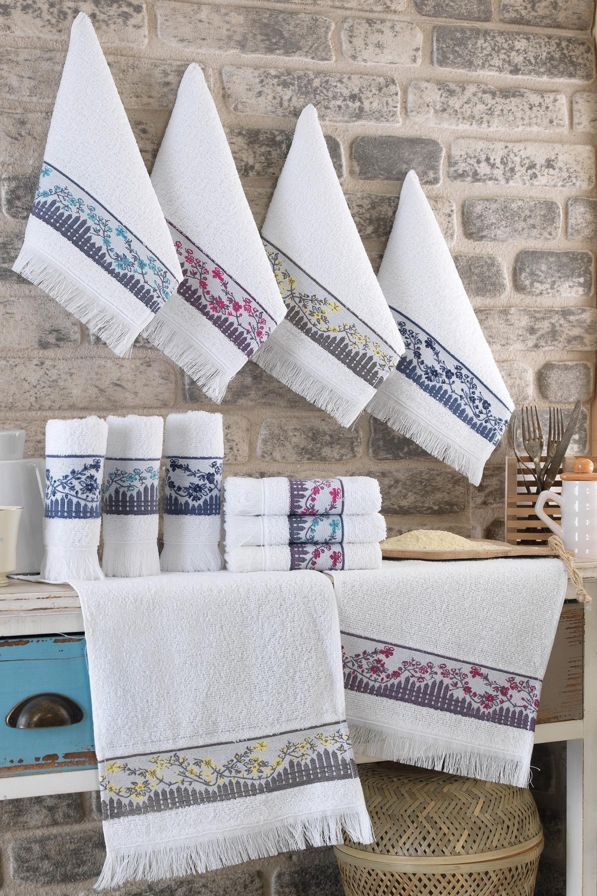 Garden Floral Embroidered 12 Pcs 30x50 Cm Hand And Face Towel Set Kitchen Towel - Swordslife