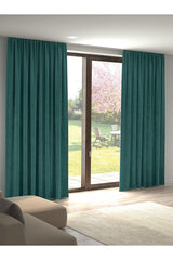 Velvet Textured Petrol Color Island Backdrop Curtain Extraforward Pleated - Swordslife