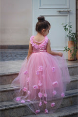 Kids Evening Dress with Tailed Floral (4 Color Options)