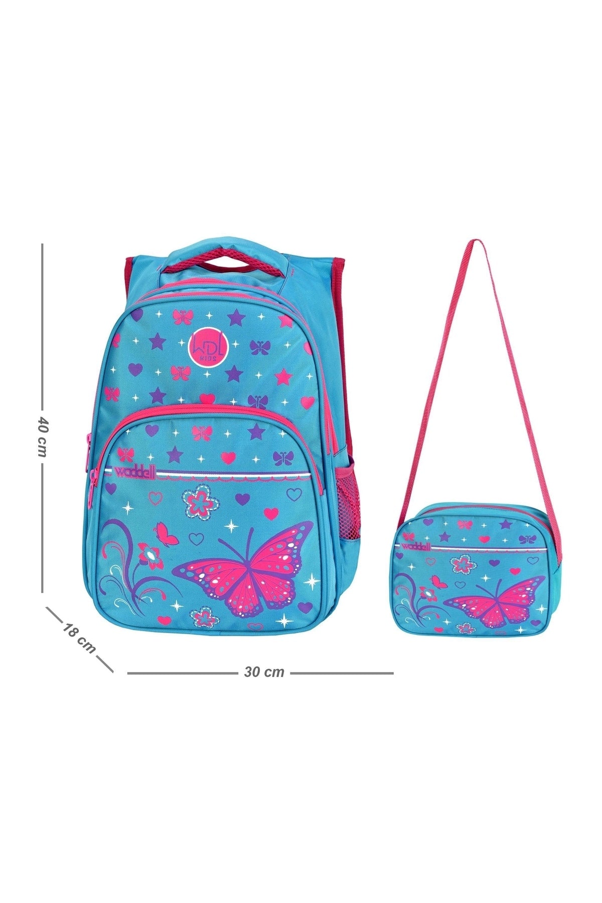 Frequency Turquoise Butterfly Pattern Primary School Backpack And Lunch Box