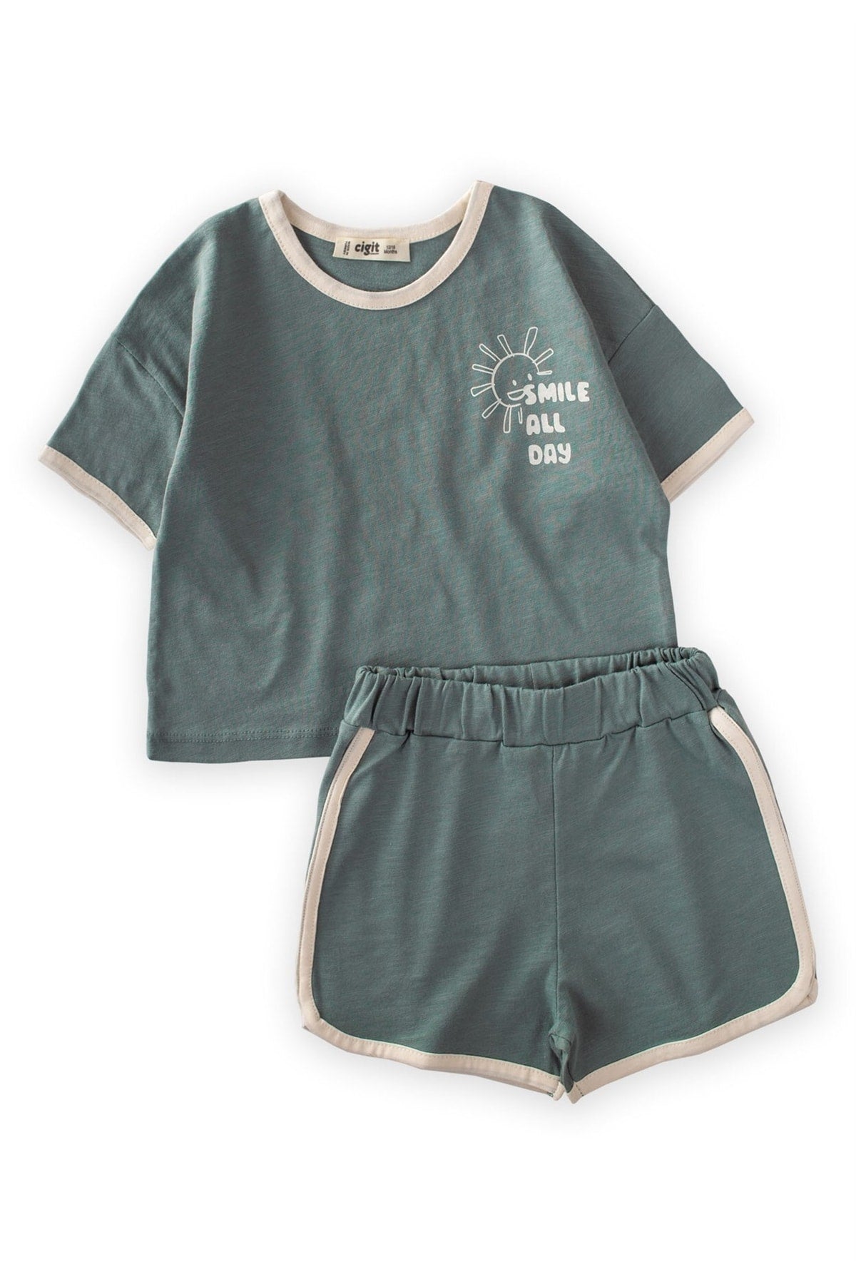 Pile Garnish Oversize Shorts Set 1-7 Ages Green