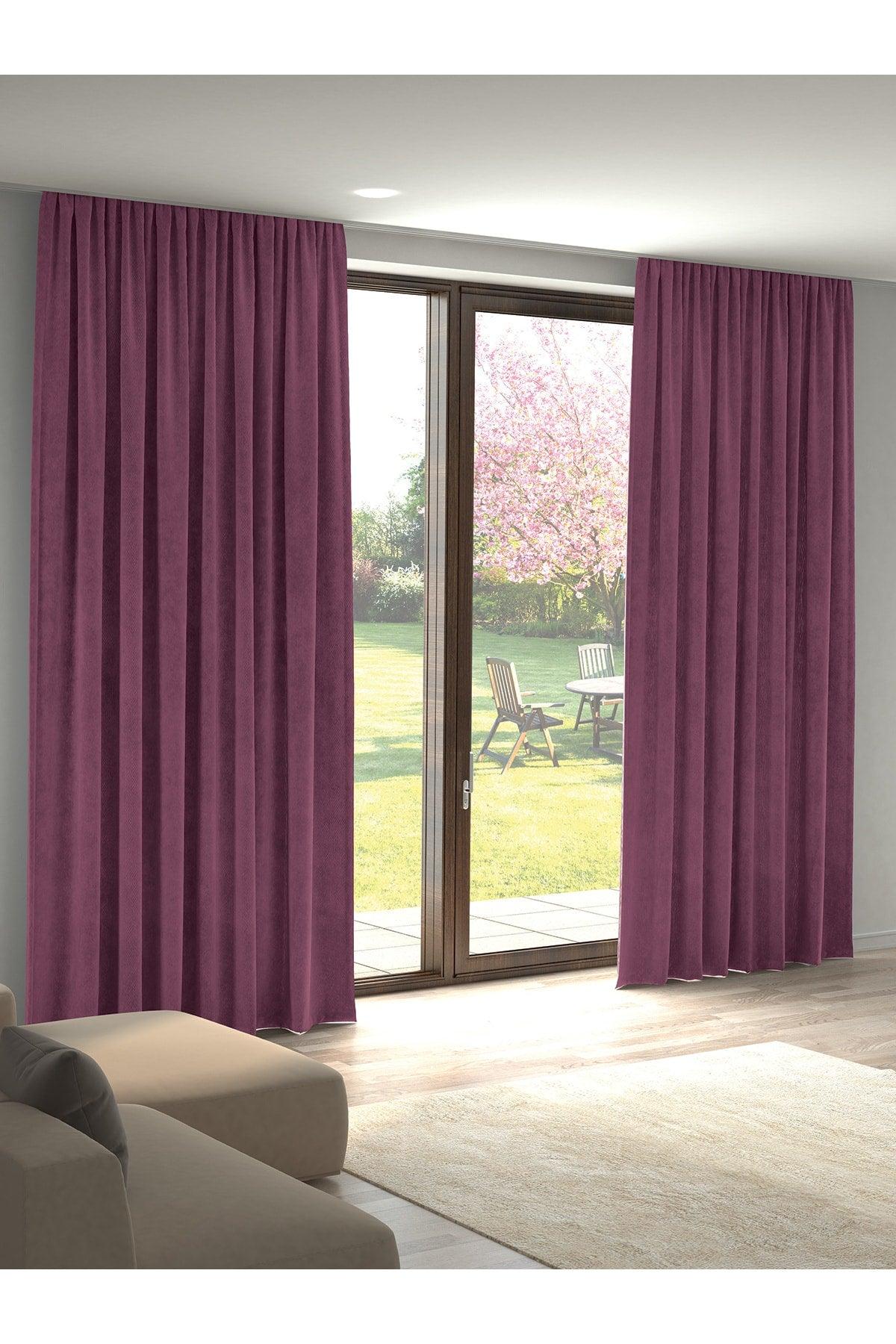 Velvet Textured Mountbatten Pink Island Backdrop Curtain Extraforward Pleated - Swordslife