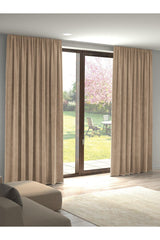 Velvet Textured Khaki Color Island Backdrop Curtain Extraforward Pleated - Swordslife