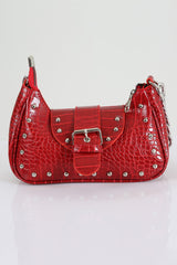 Bony Staple Crocodile Patterned Red Handle Bag