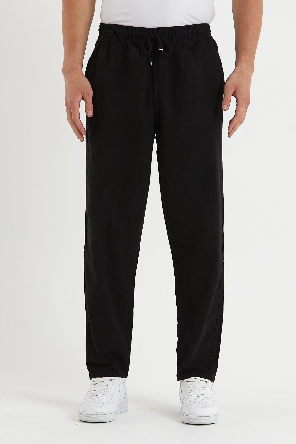 Men's Black Color Linen Trousers