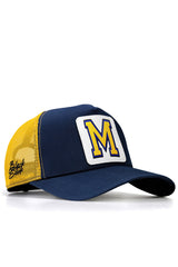 V1 Trucker M Letter - 127 Code Logo Unisex Navy Blue-Yellow Cap (Cap)