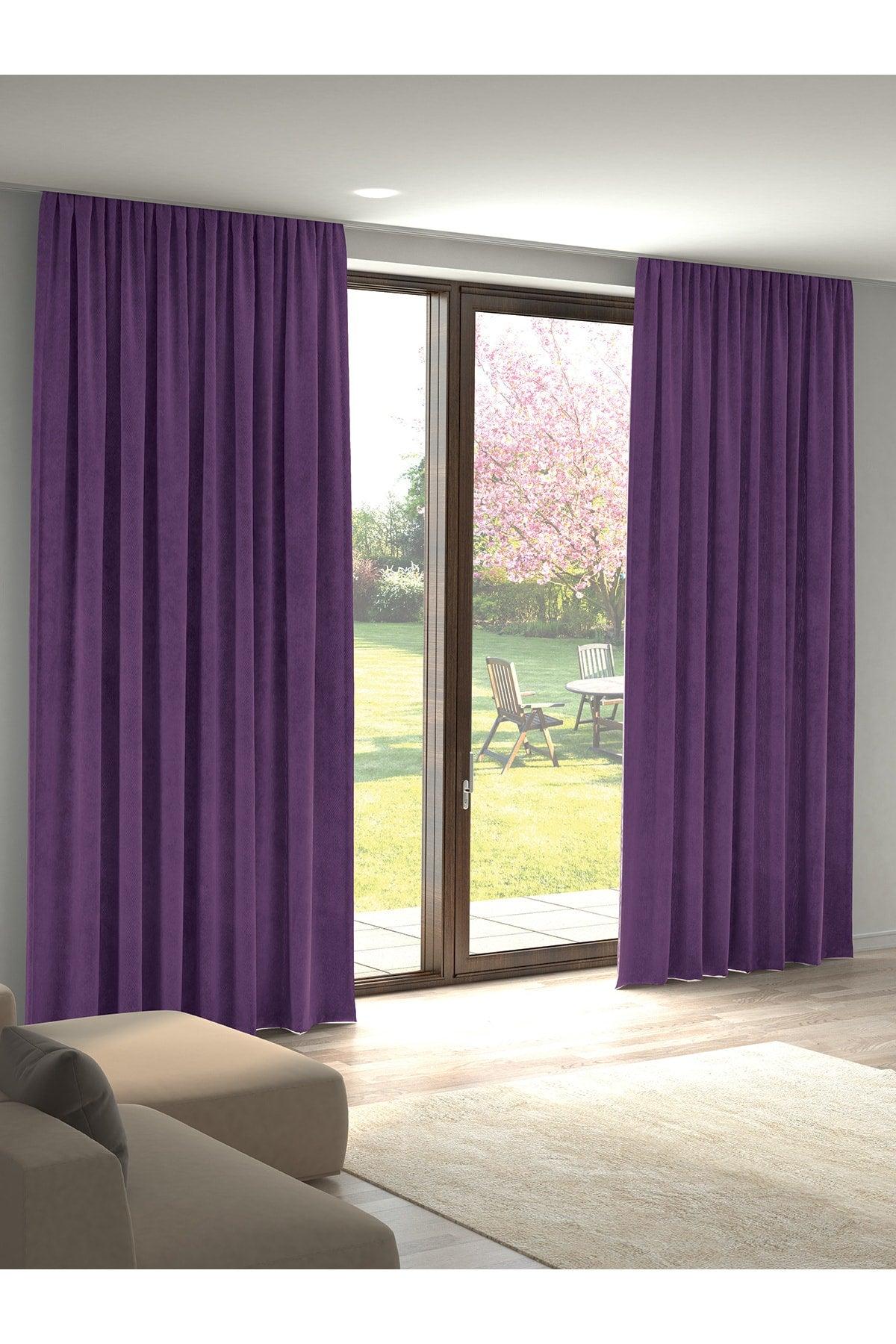 Velvet Textured Plum Purple Island Backdrop Curtain Extraforward Pleated - Swordslife