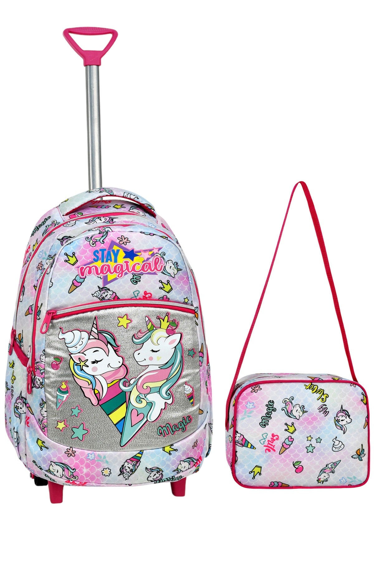 Blue Unicorn Pattern Primary School Bag + Lunch Box with Squeegee