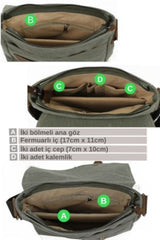 Cappadocia Genuine Leather 4035 Teos Waterproof Khaki Green Postman Shoulder Waxed Canvas Laptop Bag