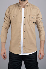 Slim Fit Men's Denim Shirt Beige