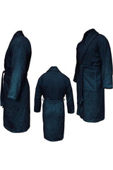 Salyaka And Hooded Men And Plus Size Cotton Navy Blue Bathrobe - Swordslife