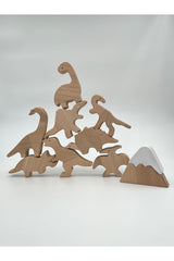 Natural Wooden Dinosaur Set, Organic Wooden Toy, 10 Piece Wooden Animal Set