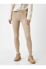 Delux Beige High Waist Slim Leg Skinny Lycra Jeans - Swordslife