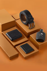 Boxed Classic Men's Wallet Belt Card Holder Perfume Set Black