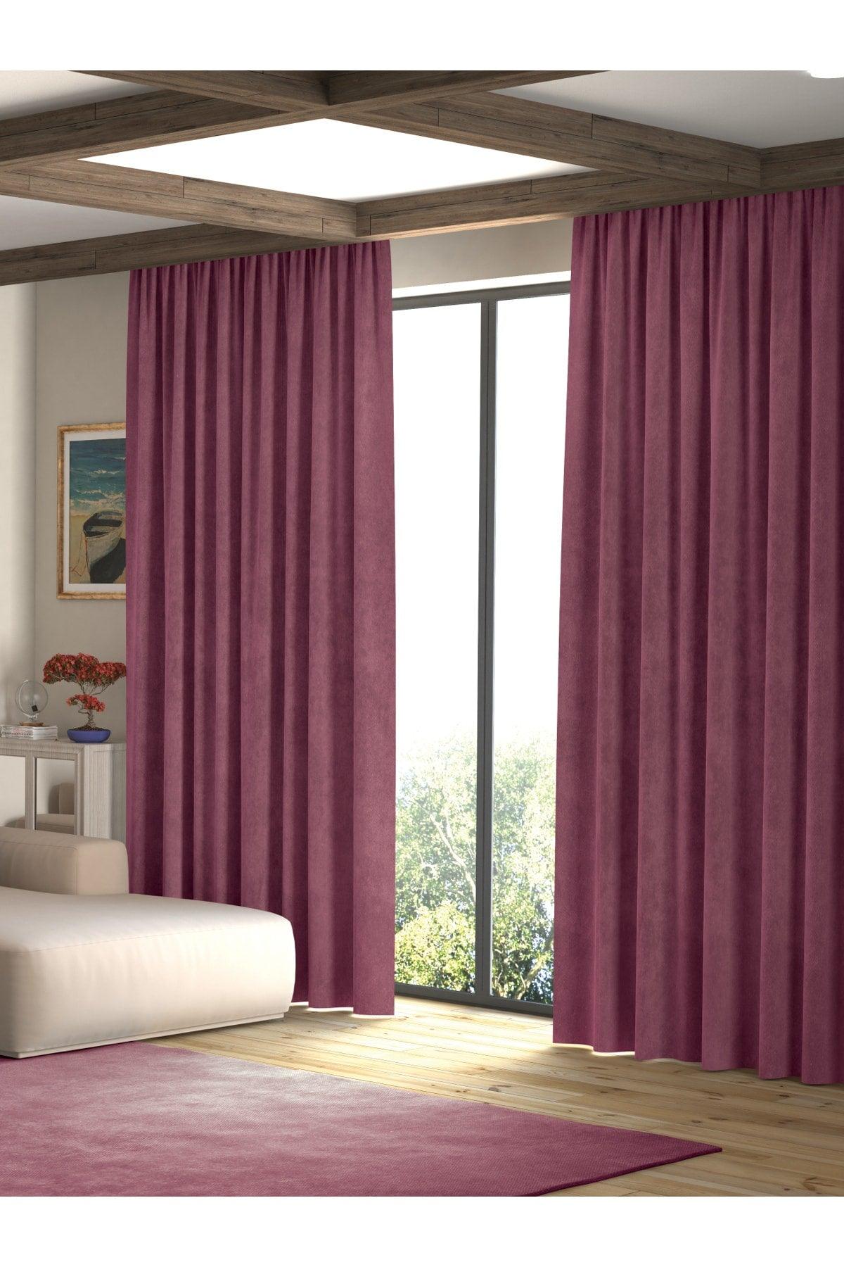 Velvet Textured Lavender Pink Island Backdrop Curtain Extraforward Pleated - Swordslife