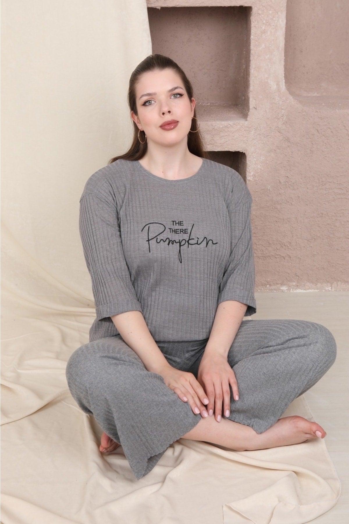 Striped Gray Plus Size Pajamas Set - Swordslife