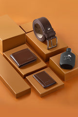 Boxed Classic Men's Wallet Belt Card Holder Perfume Set Brown