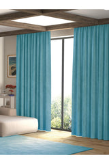 Velvet Textured Turquoise Island Fund Curtain Extrafor Pleated - Swordslife