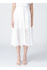 Lace Patterned White Women's Knee Length Skirt - Swordslife