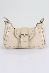 Crocodile Patterned Mink Handbag with Bony Staples